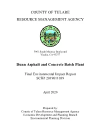 Final Environmental Impact Report for the Dunn Asphalt and Concrete Batch Plant Project