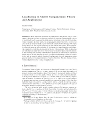 Localization in Matrix Computations: Theory and Applications