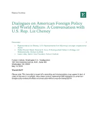 A Conversation with US Rep. Liz Cheney