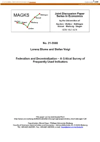 Federalism and Decentralization – a Critical Survey of Frequently Used Indicators