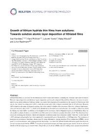 Growth of Lithium Hydride Thin Films from Solutions: Towards Solution Atomic Layer Deposition of Lithiated Films