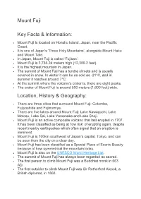 Mount Fuji Key Facts & Information