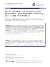 Sudden Unexpected Fatal Encephalopathy in Adults with OTC