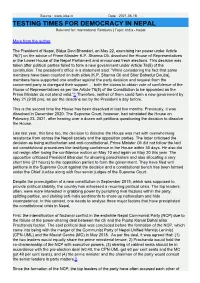 TESTING TIMES for DEMOCRACY in NEPAL Relevant For: International Relations | Topic: India - Nepal