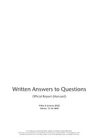 Written Answers to Questions Official Report (Hansard)