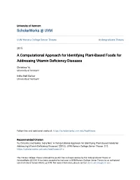 A Computational Approach for Identifying Plant-Based Foods for Addressing Vitamin Deficiency Diseases