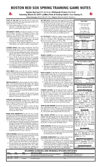 BOSTON RED SOX SPRING TRAINING GAME NOTES Boston Red Sox (11-15-1) Vs