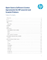 Open Source Software License for HP Laserjet and HP Scanjet Printers