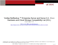 Veritas Netbackup ™ Enterprise Server and Server 8.2 - 8.X.X Hardware and Cloud Storage Compatibility List (HCL) Created on August 27, 2021