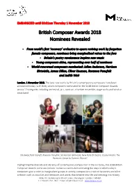 British Composer Awards Nominations 2018 FINAL
