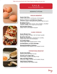 S.A.L.E. Exclusive Backstage Menu 2020