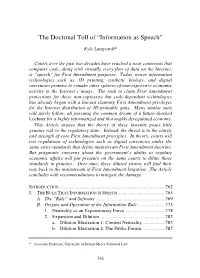 The Doctrinal Toll of “Information As Speech”