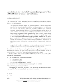 Appointment and Removal of Judges and Assignment of Files at Civil Courts in Ghana – Current Issues