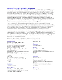 Disclosure/Conflict of Interest Statement
