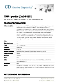 TIMP1 Peptide (DAG-P1233) This Product Is for Research Use Only and Is Not Intended for Diagnostic Use