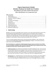Botulism: Guidance for Health Care Providers Key Medical and Public Health Interventions After Identification of a Suspected Case