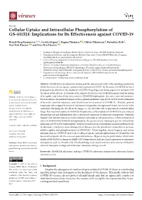 Cellular Uptake and Intracellular Phosphorylation of GS-441524: Implications for Its Effectiveness Against COVID-19