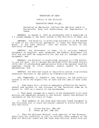 Declaring an Emergency, Calling the National Guard to Territorial Duty and Authorizing the Expenditure of Funds