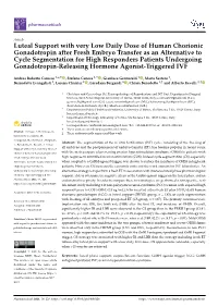 Luteal Support with Very Low Daily Dose of Human Chorionic Gonadotropin After Fresh Embryo Transfer As an Alternative to Cycle S