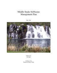 Middle Snake Subbasins Management Plan