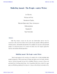 Mulk Raj Anand - the People- Centric Writer