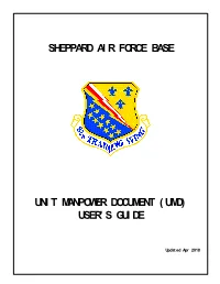 Sheppard Ai R Force Base Uni T Manpower Document ( Umd)