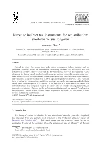 Direct Or Indirect Tax Instruments for Redistribution: Short-Run Versus Long-Run
