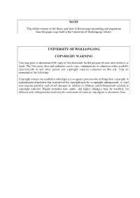 Note University of Wollongong Copyright Warning
