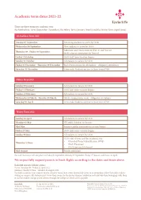 Academic Term Dates 2021-22