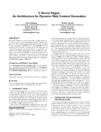 C Server Pages: an Architecture for Dynamic Web Content Generation