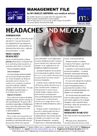 HEADACHES and ME/CFS INTRODUCTION Headaches Are Often Reported by People with ME/CFS