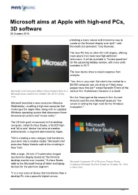 Microsoft Aims at Apple with High-End Pcs, 3D Software 26 October 2016
