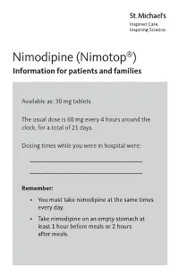 Nimodipine (Nimotop®) Information for Patients and Families