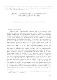 Jesuits Architecture in Polish-Lithuanian Commonwealth in 1564-1772