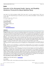 Retention of the Aboriginal Health, Ageing, and Disability Workforce: Protocol for a Mixed Methods Study