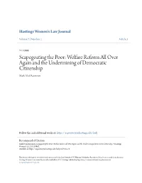 Scapegoating the Poor: Welfare Reform All Over Again and the Undermining of Democratic Citizenship Mark Neal Aaronson