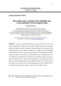 The Modern Man: a Revision of His Definition and a New Estimation of His Emergence Date