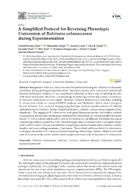 A Simplified Protocol for Reversing Phenotypic Conversion of Ralstonia