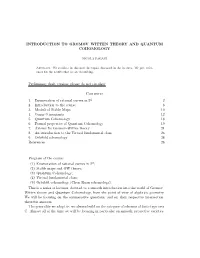 INTRODUCTION to GROMOV–WITTEN THEORY and QUANTUM COHOMOLOGY Preliminary Draft Version: Please Do Not Circulate Contents 1