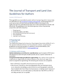 The Journal of Transport and Land Use: Guidelines for Authors