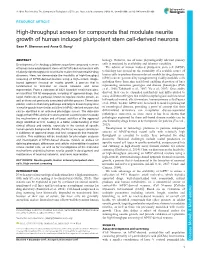 High-Throughput Screen for Compounds That Modulate Neurite Growth of Human Induced Pluripotent Stem Cell-Derived Neurons Sean P