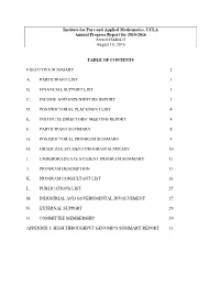Institute for Pure and Applied Mathematics, UCLA Annual Progress Report for 2015-2016 Award #1440415 August 10, 2016