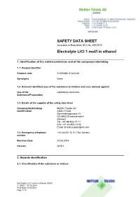 SAFETY DATA SHEET Electrolyte Licl 1 Mol/L in Ethanol