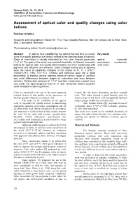 Assessment of Apricot Color and Quality Changes Using Color Indices