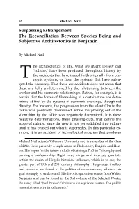 Surpassing Estrangement: the Reconciliation Between Species Being and Subjective Architectonics in Benjamin