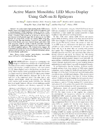 Active Matrix Monolithic LED Micro-Display Using Gan-On-Si Epilayers