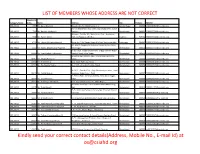 Kindly Send Your Correct Contact Details(Address, Mobile No., E-Mail Id) at Os@Csiahd.Org LIST of MEMBERS WHOSE ADDRESS ARE NOT CORRECT
