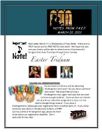 Notes from P.R.E.P. March 20, 2013
