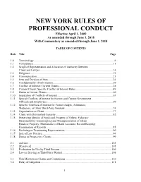 RULES of PROFESSIONAL CONDUCT Effective April 1, 2009 As Amended Through June 1, 2018 with Commentary As Amended Through June 1, 2018