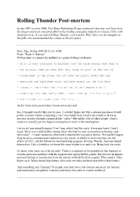 Rolling Thunder Post-Mortem